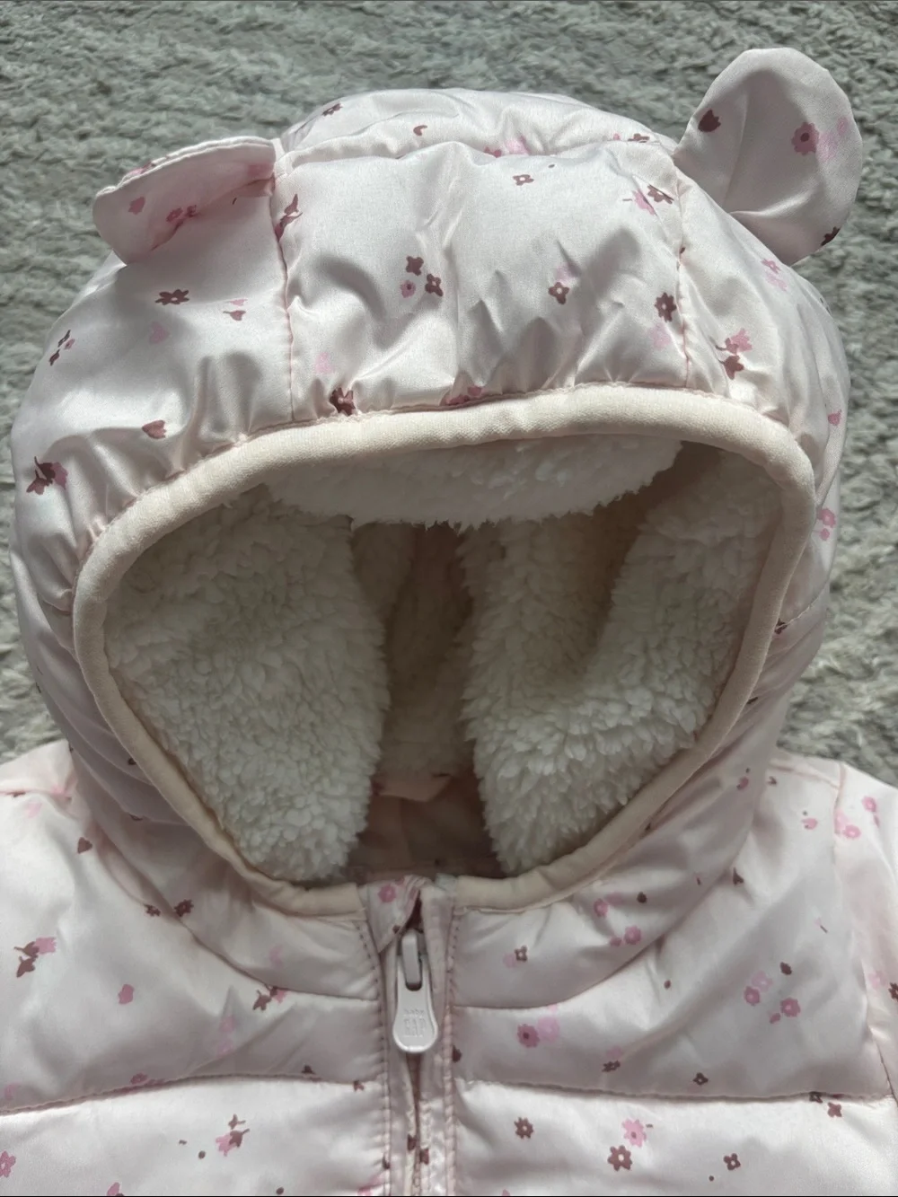 Gap Baby Pink Floral Puffer Snowsuit with Hood - 12-18 months